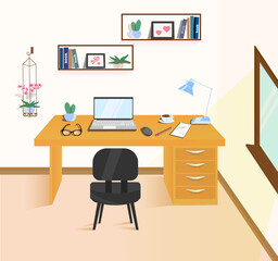 illustration of office desk with computer