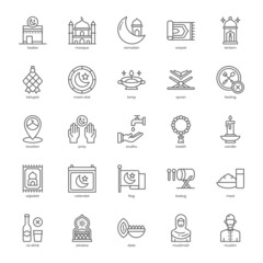Islam icon pack for your website design, logo, app, UI. Islam icon outline design. Vector graphics illustration and editable stroke.