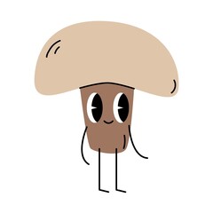 Groovy retro clipart smile positive mushroom. 70s, 80s, 90s cartoon style. Patches, pins, stamps, stickers templates. Funny cute comic characters. Vintage, nostalgic aesthetic.