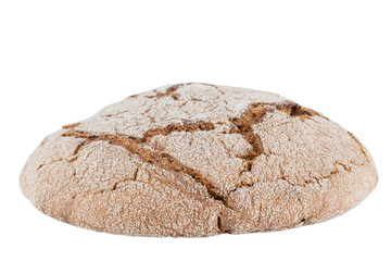One whole loaf of rye bread isolated on white background