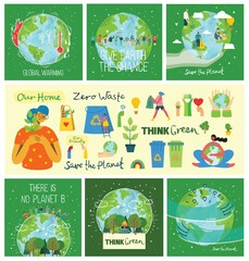 People Characters trying to Save Planet Earth. Global Warming and Climate Change Concept.