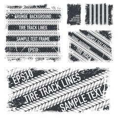 Grunge text tire tracks dark frames set