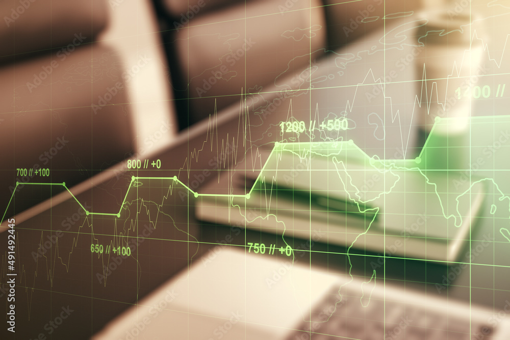 Poster abstract creative analytics data spreadsheet on modern computer background, analytics and analysis c