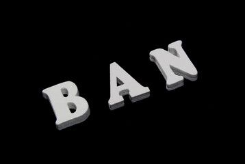 Word Ban, black and white.. The concept of blocking, locking.