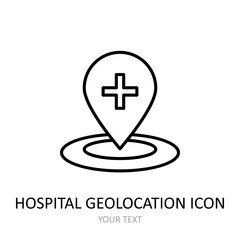 Obraz premium Hospital geolocation. Vector illustration. Outline icon.