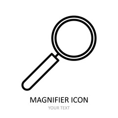 Outline drawing of magnifier. Linear icon.