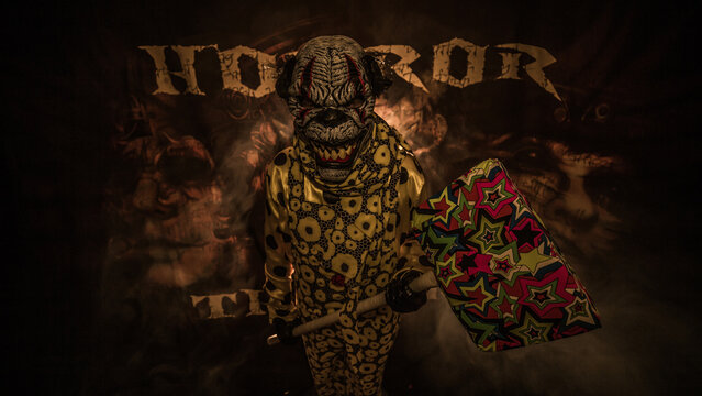 scary clown with a sledgehammer