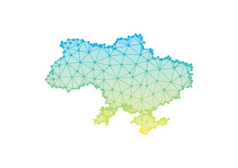 Abstract blue and yellow gradient Ukraine map made of lines and dots isolated on white background. 