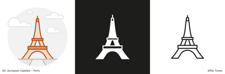 Fototapeta na wymiar Eiffel Tower filled outline and glyph icon. Landmark building of Paris, the capital city of France. 