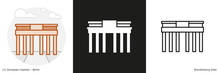 Brandenburg Gate filled outline and glyph icon. Landmark building of Berlin, the capital city of Germany.
