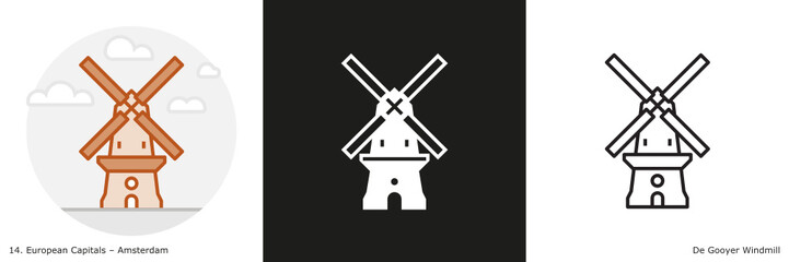 Fototapeta premium De Gooyer Windmill filled outline and glyph icon. Landmark building of Amsterdam, the capital city of the Netherlands.