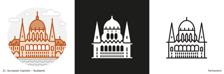 Hungarian Parliament Building  filled outline and glyph icon. Landmark building of Budapest, the capital city of Hungary
