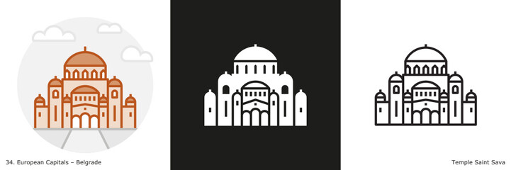 Church of Saint Sava  filled outline and glyph icon. Landmark building of Belgrade, the capital city of Serbia
