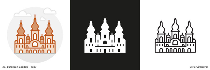 Saint Sofia's Cathedral  filled outline and glyph icon. Landmark building of Kiev, the capital city of Ukraine
