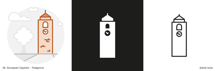 Clock Tower filled outline and glyph icon. Landmark building of Podgorica, the capital city of Montenegro
 - obrazy, fototapety, plakaty