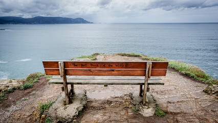 bench to sit next to the cliffs of the coast of Galicia