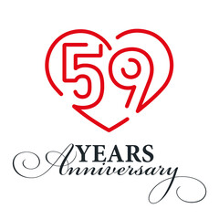 59 years anniversary celebration number thirty bounded by a loving heart red modern love line design logo icon white background