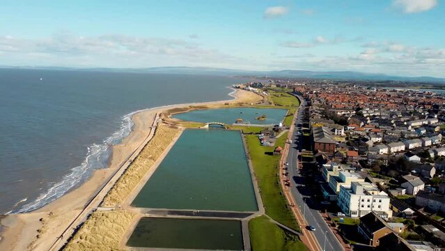 4k drone footage of the Fleetwood Boating Lake by the coast of Lancashire, UK