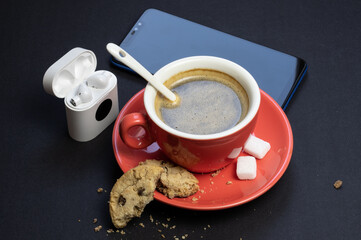 Coffee break during working day, creative people, advertising business concept