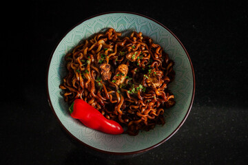 Fototapeta premium Asian Noodles with Spicy Chiken Teriyaki