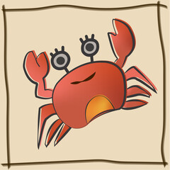 Vector cartoon Club. Isolated crab on yellow background. Crab food or kids vector illustration.