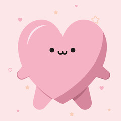 Pretty baby heart with smile. Cute kawaii cartoon vector illustration.