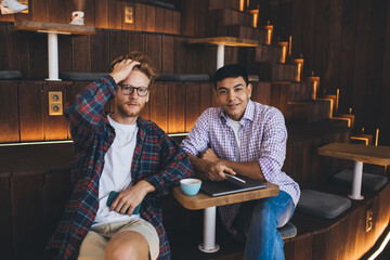 Business men working in coworking office space