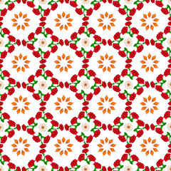 Fototapeta na wymiar Red color flower & colorful leaf vector geometric background graphics design.