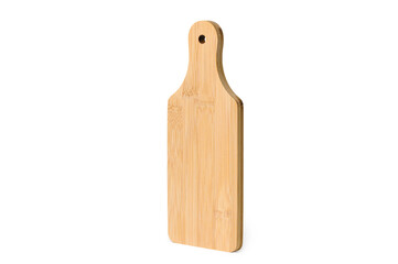 Wooden kitchen cutting board on a white isolated background.