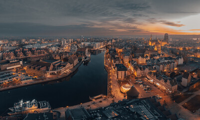 view of the gdansk city at night - obrazy, fototapety, plakaty