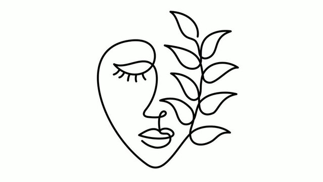 Face of an abstract woman with a leaf.