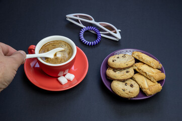 Coffee break during working day, creative people, advertising business concept