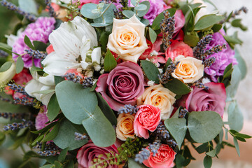 Beautiful wedding bouquet with colorful flowers