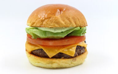 Burger, salad, tomato, cheese
