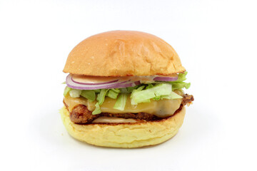 Hamburger, salad, cheese
