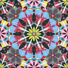 Mandala. Seamless pattern with stylized decorative flowers. Vector image. 