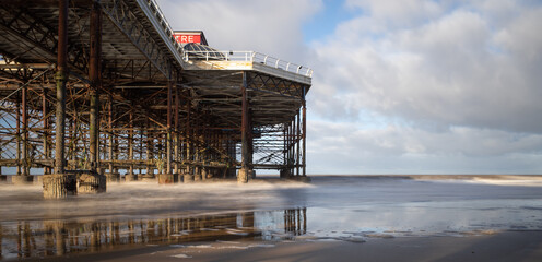 Long exposure image captured beside the Victorian pier in the seaside town of Cromer on the North Norfolk Coast