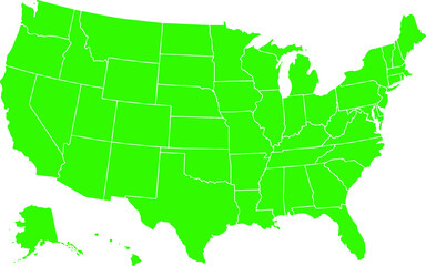 Naklejka na ściany i meble Green colored United States of America map. Political USA map. Vector illustration map.