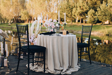 Romantic wedding dinner for a couple in boho style