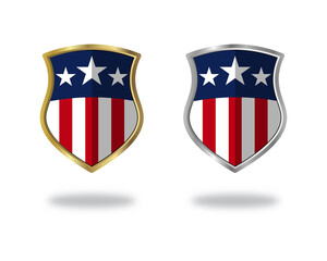 Gold and Silver 3d shield vector USA logo, Medal, Badge, Sign, Symbol Vector