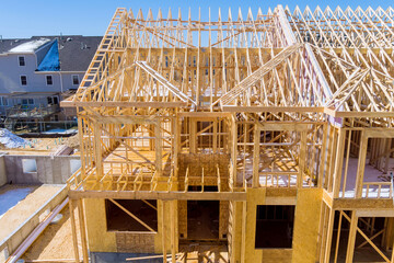 Exterior view construction new residential home.