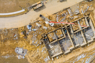 Concrete foundation site of new building details with preparing for cement pouring for a new house...