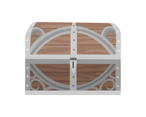 Chest box. Ancient treasure box or pirate closed wooden container. Vector cartoon icon coffer isolated on white background