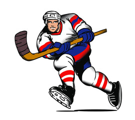 Hockey sport male character in vintage style. Use it for print or web poster, branding or card design.