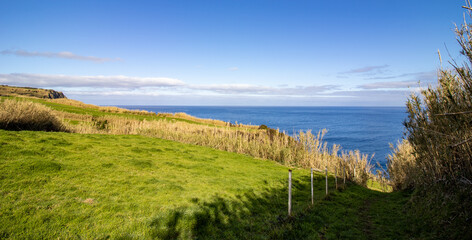 Hiking path at Azores islands, Portugal, travel destination, nature.
