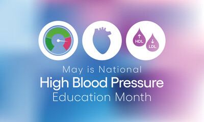 National High Blood pressure (HBP) education month is observed every year in May. it is also called hypertension. vector illustration.