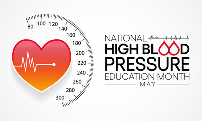 National High Blood pressure (HBP) education month is observed every year in May. it is also called hypertension. vector illustration.