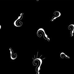 Obraz premium Vector illustration. 3d question mark seamless pattern. Seamless vector pattern with hand-drawn question marks. Monochrome hipster background. Hand drawn black punctuation marks.