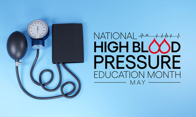 National High Blood pressure (HBP) education month is observed every year in May. it is also called hypertension. 3D Rendering