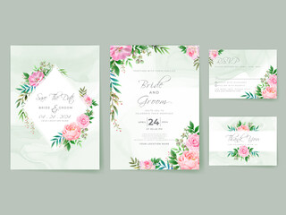 Fototapeta na wymiar Pink Roses wedding invitation card set